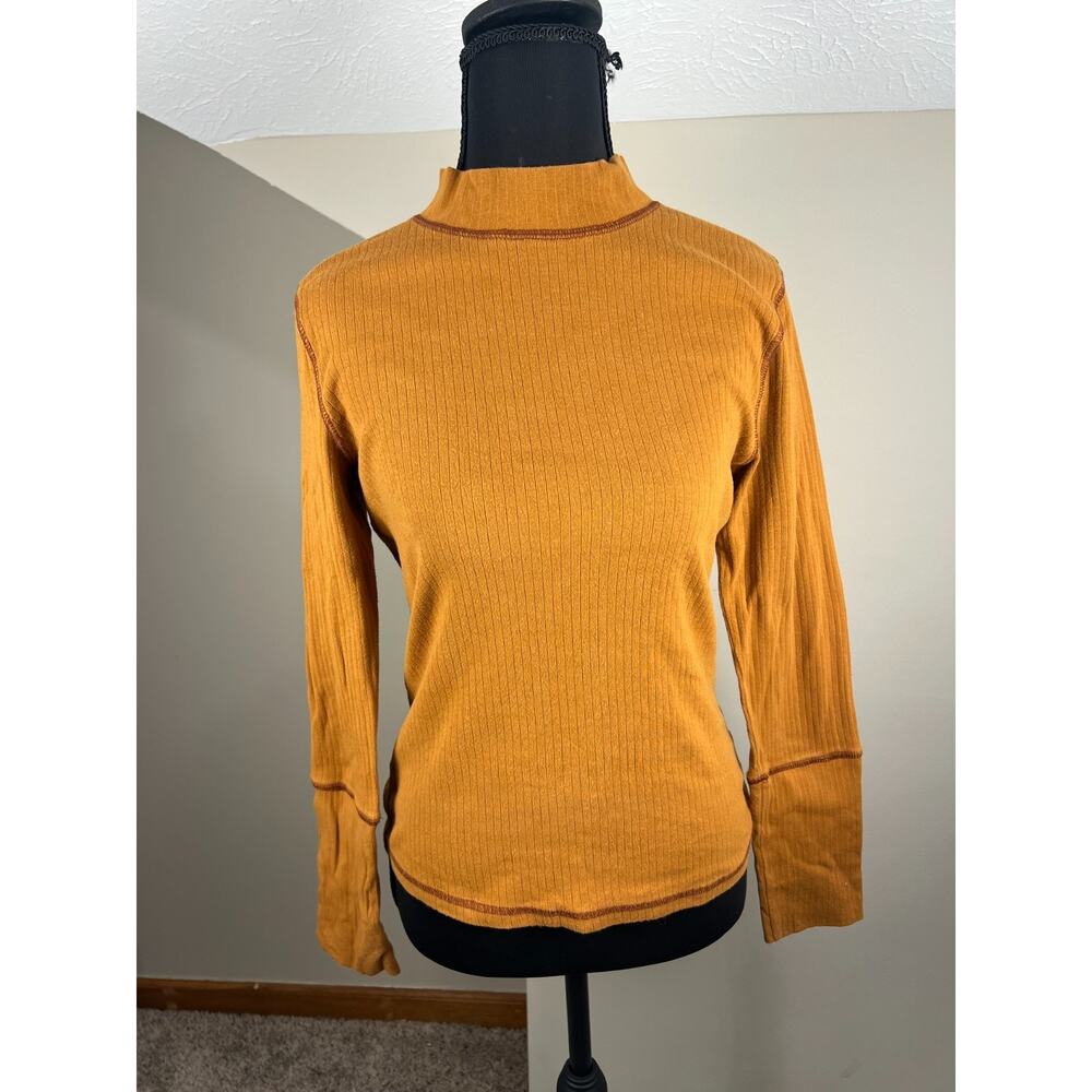 Intimately Free People The Rickie Mock Neck Ribbed Long Sleeve Large Orange 90s